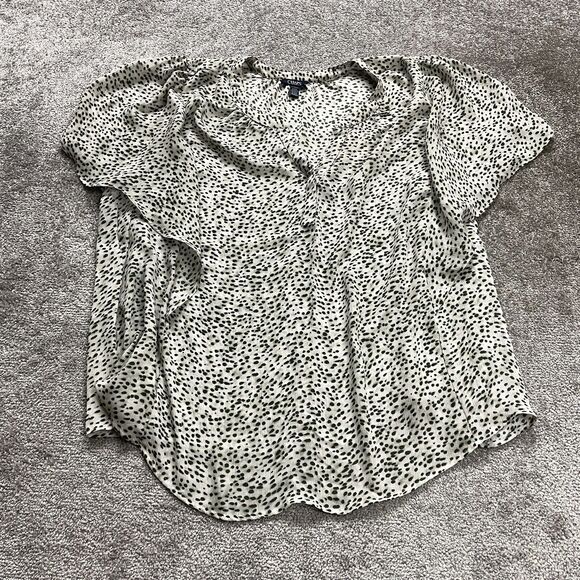 Chaps Blouse Tunic Womens 3XL Black White Polka Dot V-Neck Short Sleeve Casual - Picture 1 of 12